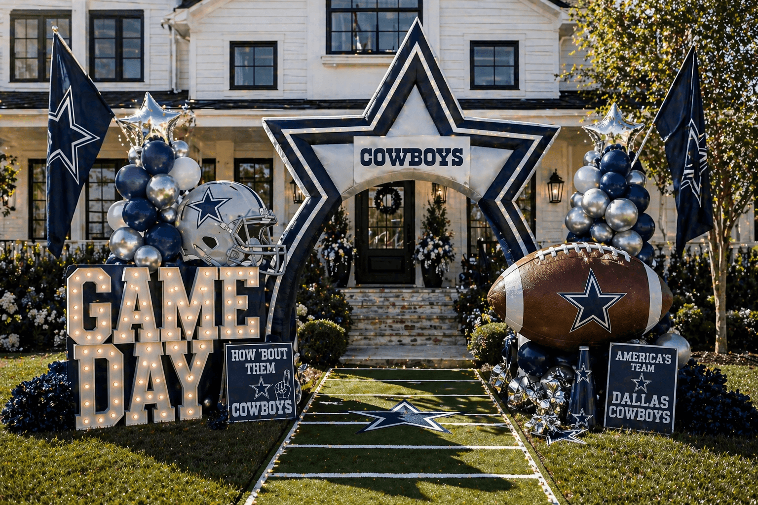 A Parker County porch at dusk with stone walls, deep porch, and a single ember lantern.